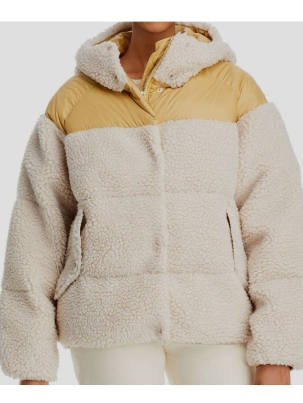 rag & bone Quilted Tan Puffer with Cream Shearling Hood Size Large